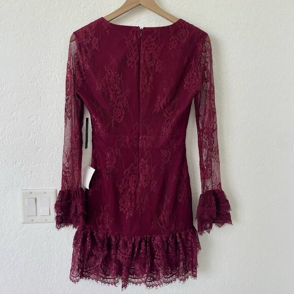 Lulus Whimsigoth Mini Dress Size S Burgendy Red Babydoll Lace Dark Romantic Vamp - Picture 2 of 16